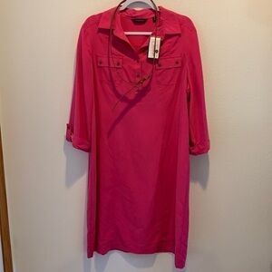 NWT Pink Shirtdress by Investments. Size 16. 3/4 length cuff sleeves. 87% Modal.